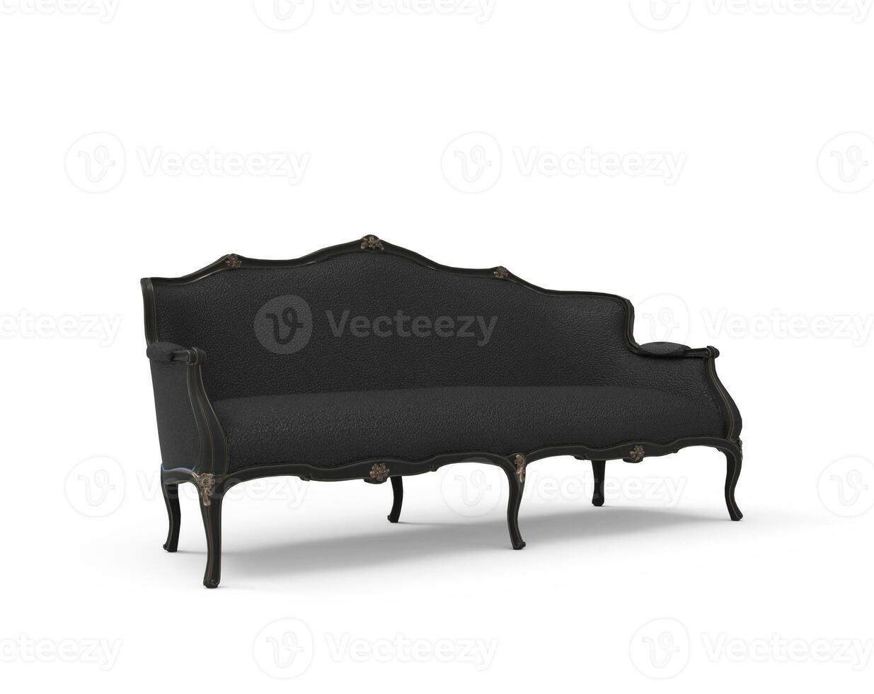 Classic Black Leather Sofa isolated on white background. Furniture Collecction photo