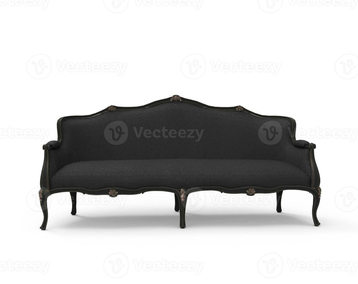 Classic Black Leather Sofa isolated on white background. Furniture Collecction photo