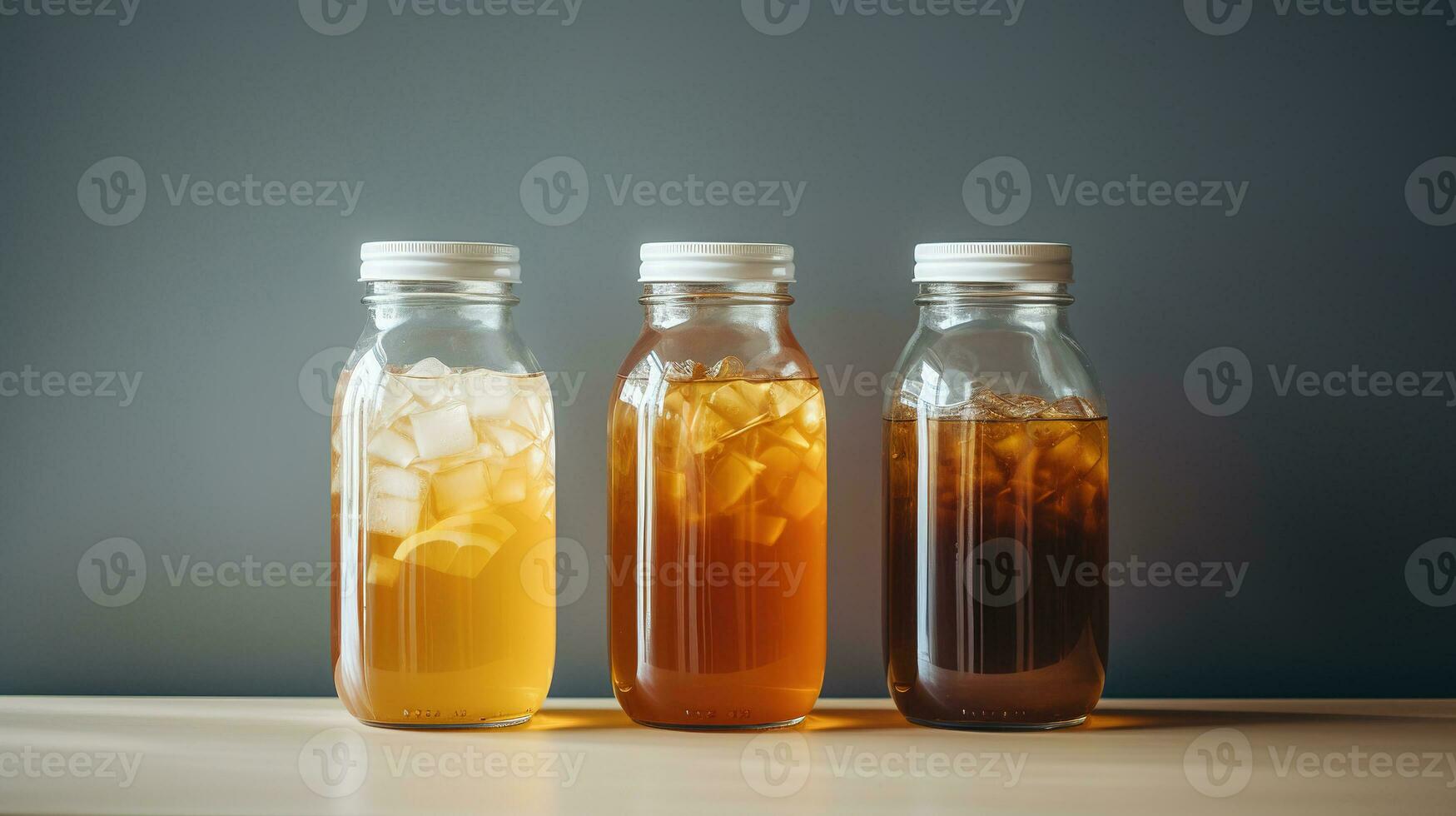 AI generated Generative AI, Homemade fermented kombucha drink, healthy tea, natural probiotic flavored drink photo