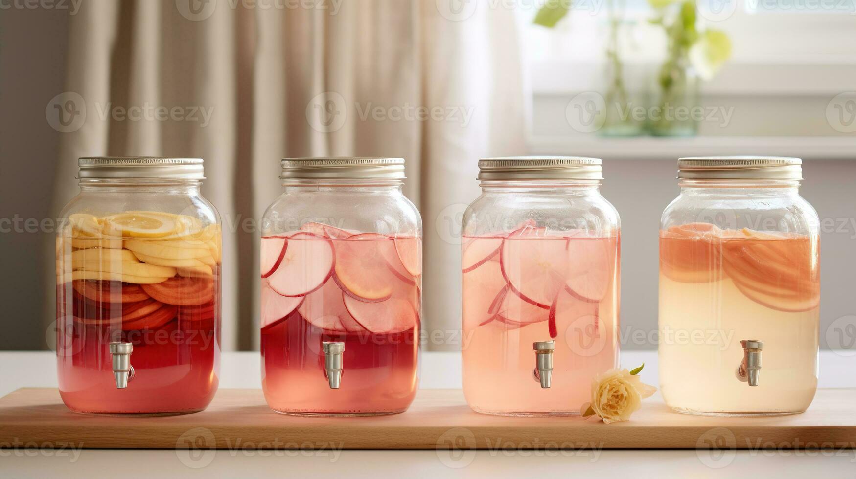 AI generated Generative AI, Homemade fermented kombucha drink, healthy tea, natural probiotic flavored drink photo