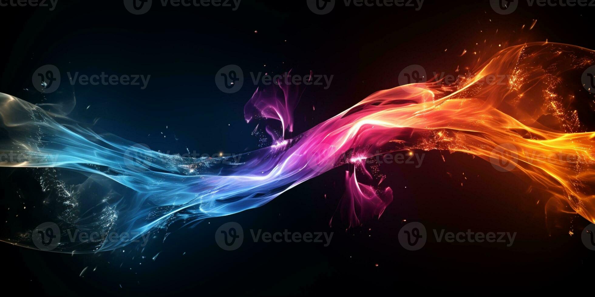 AI generated Abstract banner background design template on black background. Powered by Artificial Intelligence photo