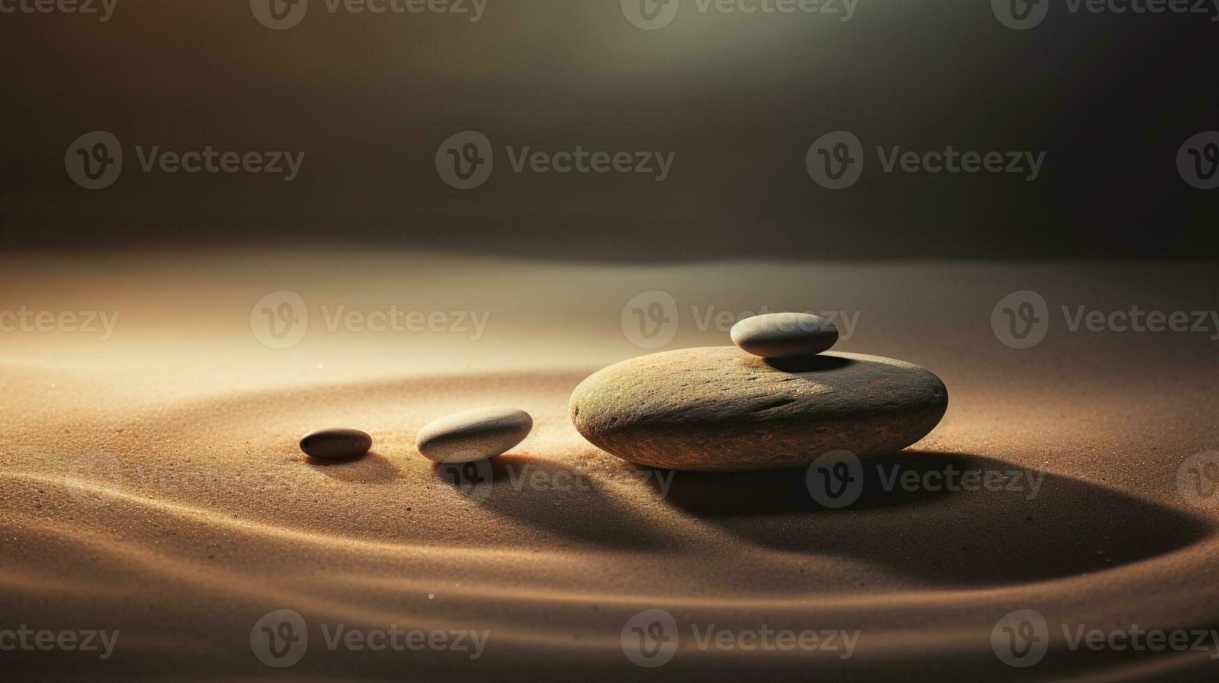 AI generated Generative AI, Zen garden with sand and stones, hypnotic simple illustration, calm relax and meditation concept photo