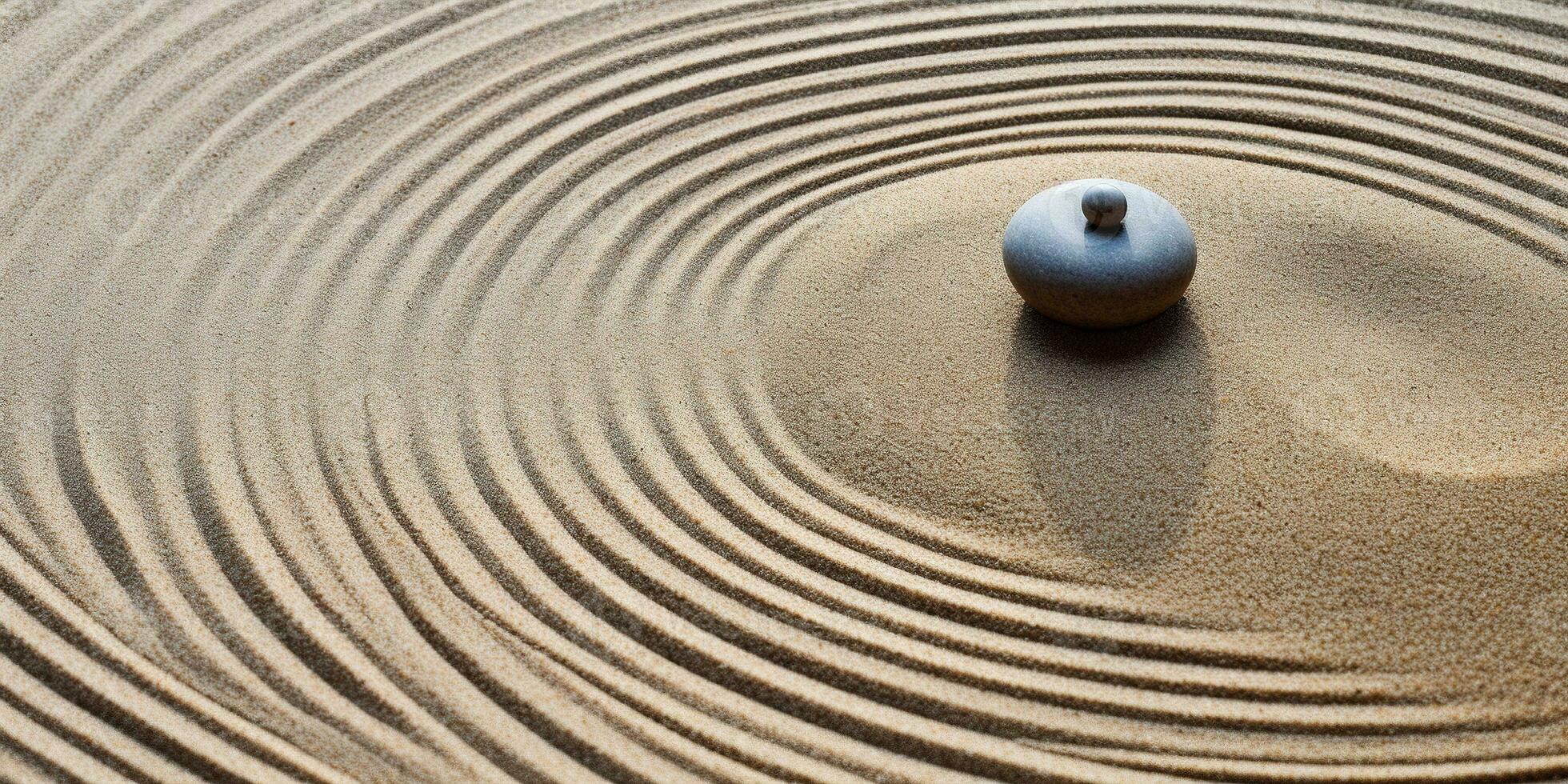 AI generated Generative AI, Zen garden with sand and stones, hypnotic simple illustration, calm relax and meditation concept photo