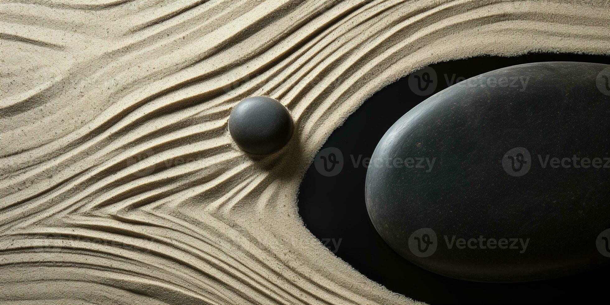 AI generated Generative AI, Zen garden with sand and stones, hypnotic simple illustration, calm relax and meditation concept photo