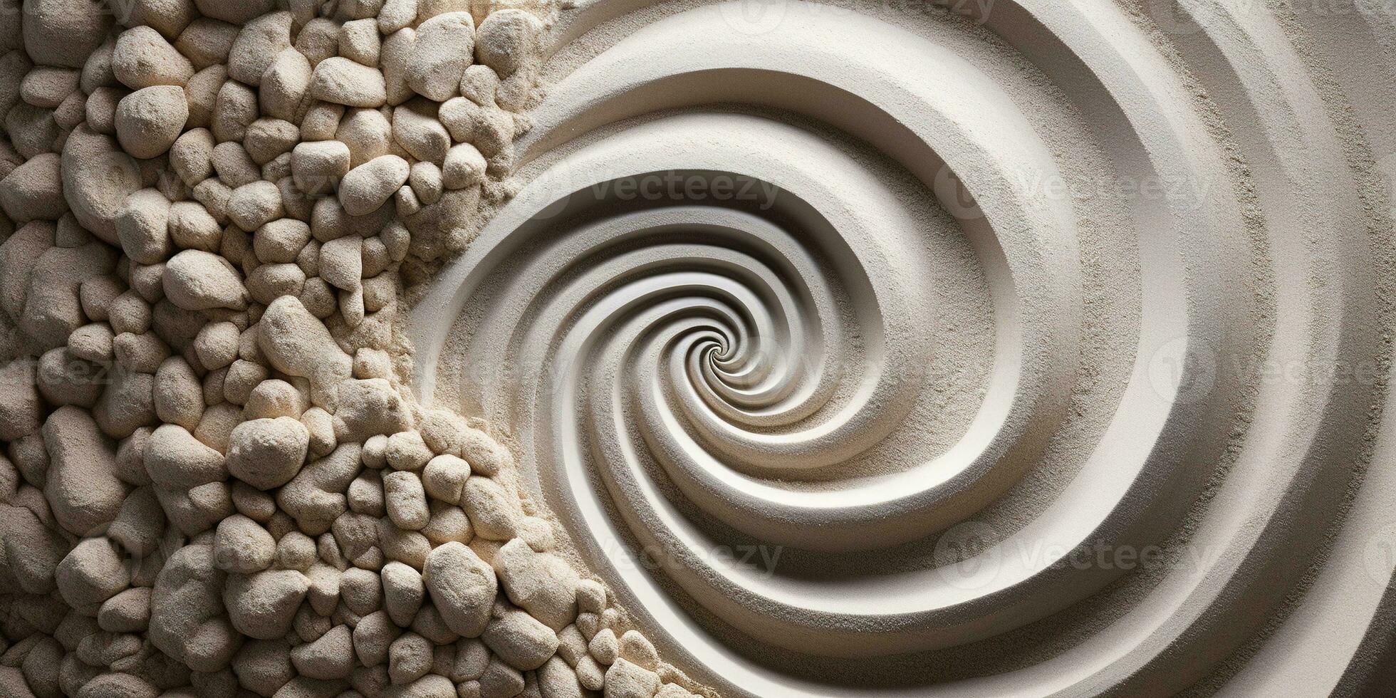 AI generated Generative AI, Zen garden with sand and stones, hypnotic simple illustration, calm relax and meditation concept photo