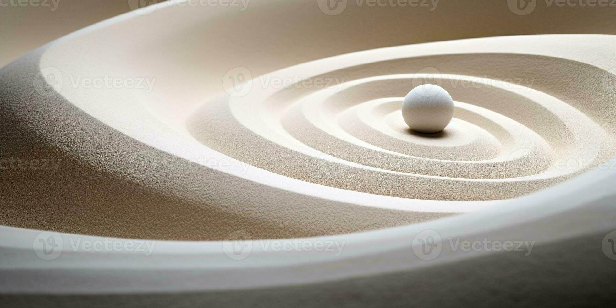 AI generated Generative AI, Zen garden with sand and stones, hypnotic simple illustration, calm relax and meditation concept photo