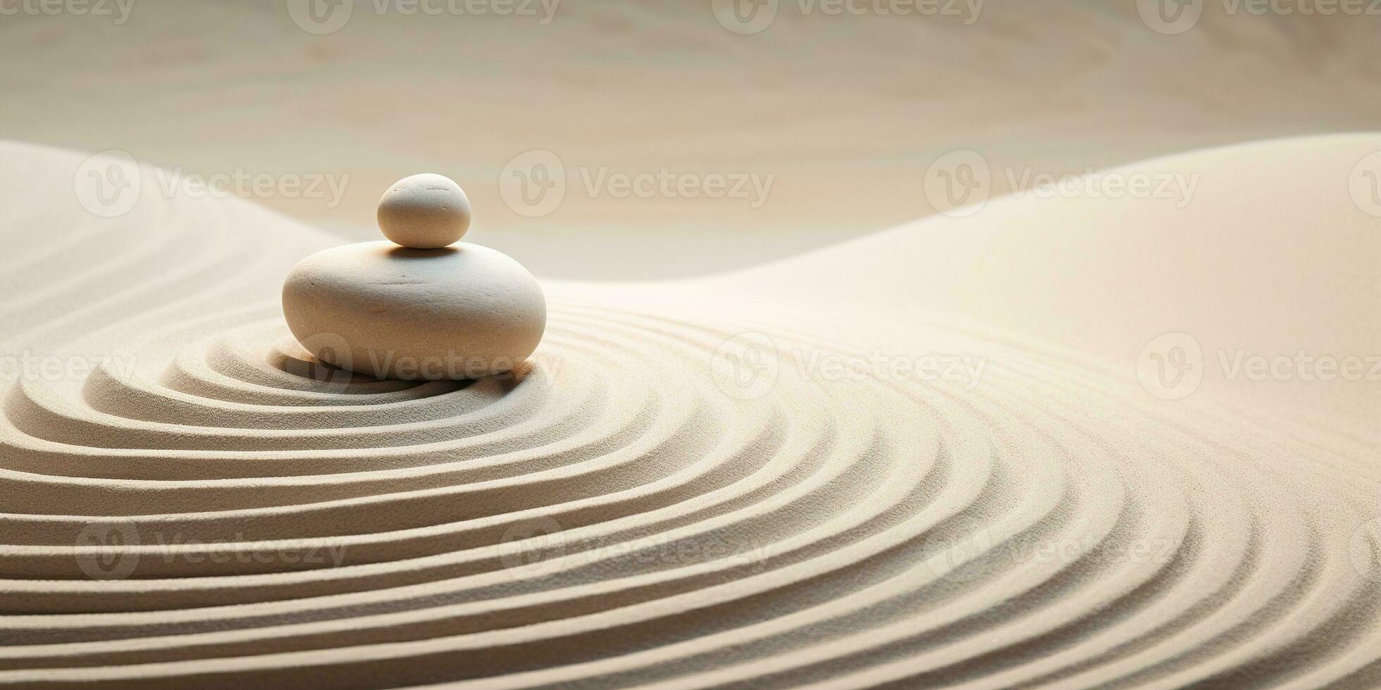 AI generated Generative AI, Zen garden with sand and stones, hypnotic simple illustration, calm relax and meditation concept photo