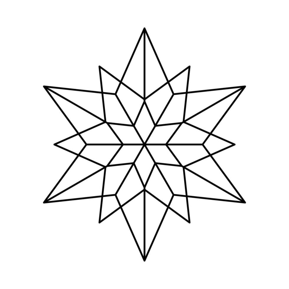Vector Christmas Snowflake origami star of bethlehem isolated on white background. Geometric line snow icon. Xmas Design element for banner, greeting card
