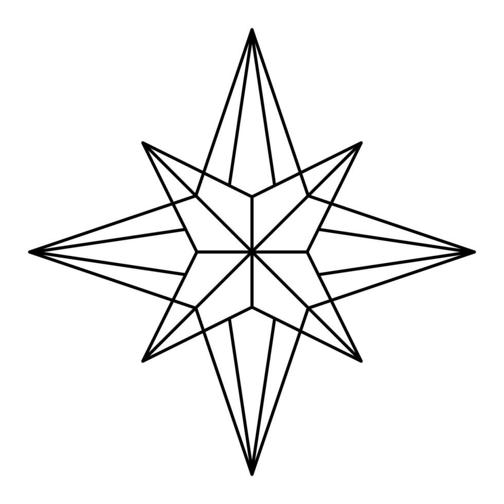 Christmas vector Snowflake origami star of bethlehem isolated on white background. Geometric line snow icon. Xmas Design element for banner, greeting card