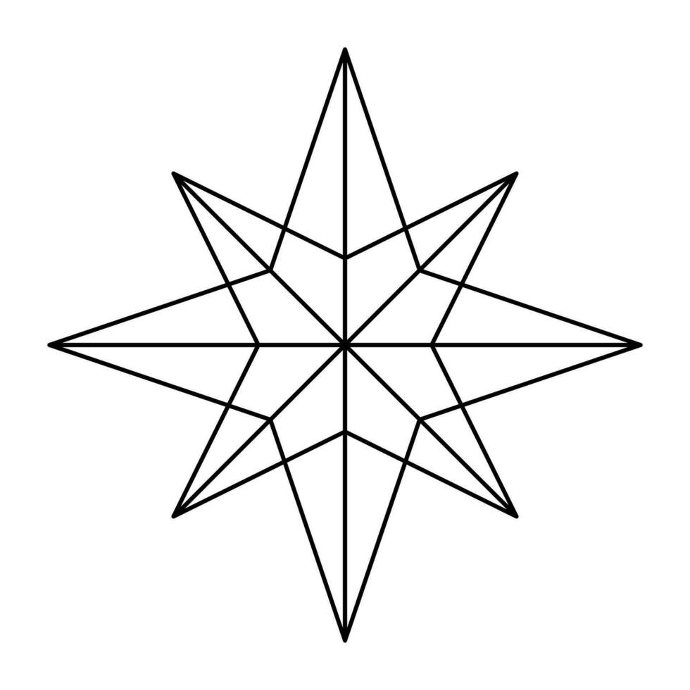 Vector Christmas Snowflake origami star of bethlehem isolated on white background. Geometric line snow icon. Xmas Design element for banner, greeting card