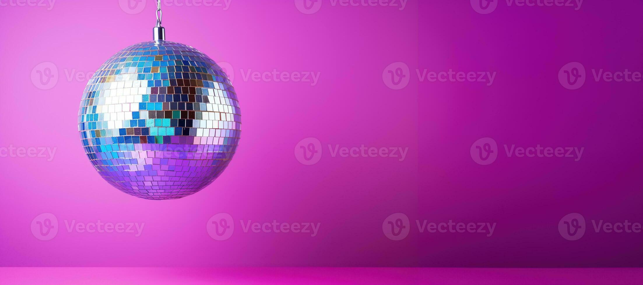 AI generated Generative AI, Disco shiny  ball, party reflecting colorful lights for music broadcast, night clubs, musical banners photo