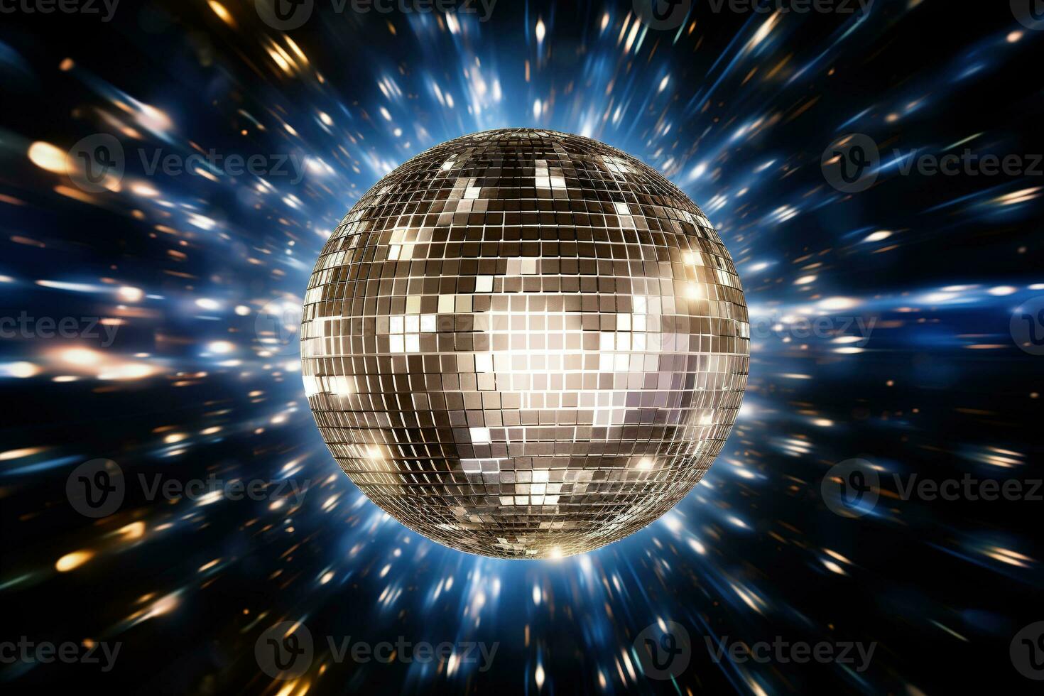 AI generated Generative AI, Disco shiny  ball, party reflecting colorful lights for music broadcast, night clubs, musical banners photo