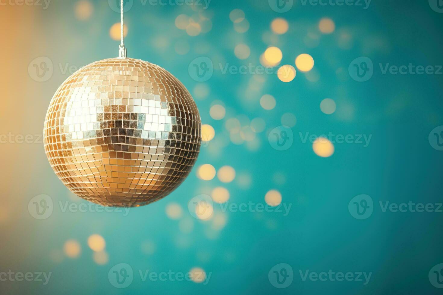 AI generated Generative AI, Disco shiny  ball, party reflecting colorful lights for music broadcast, night clubs, musical banners photo