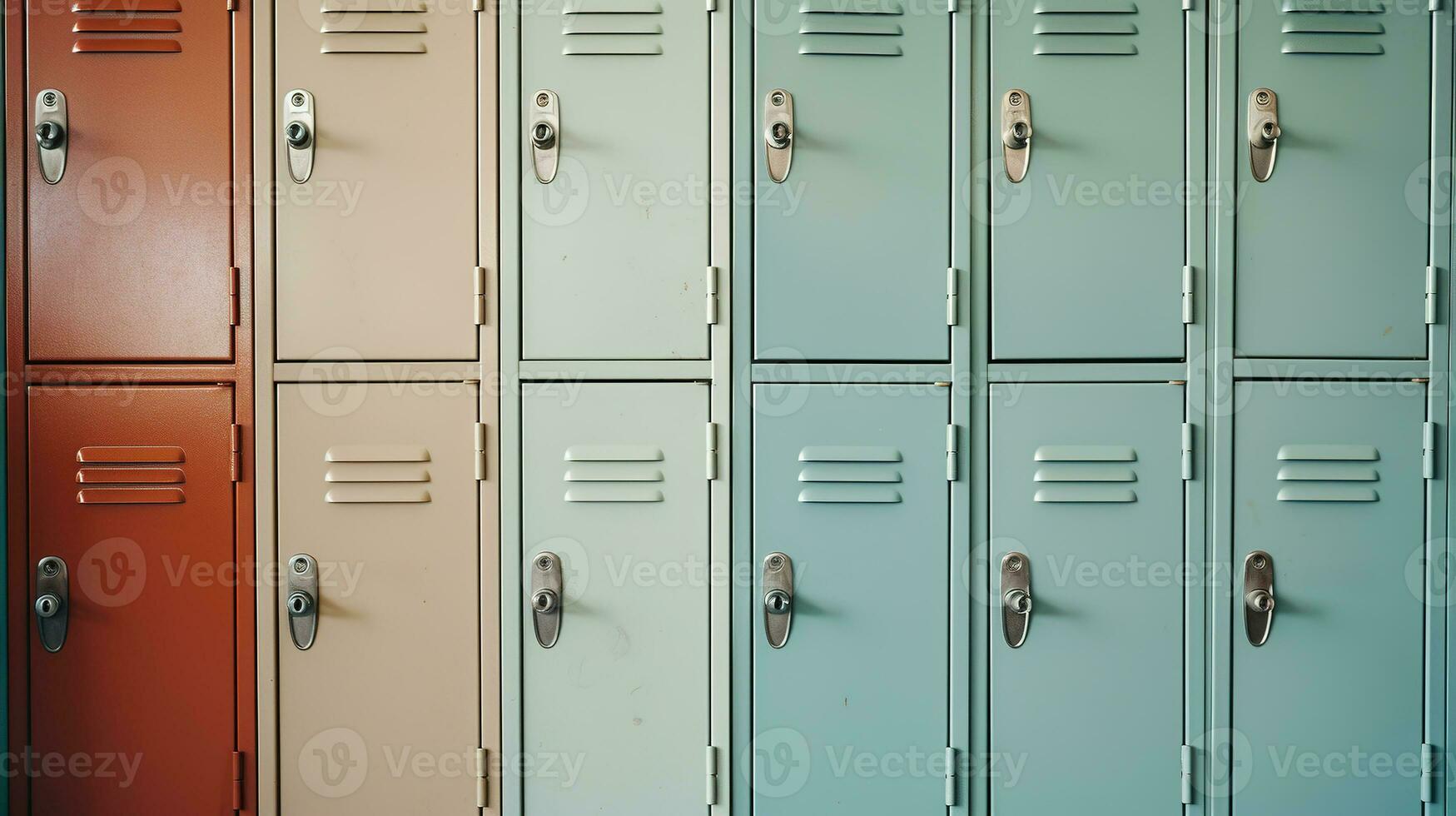 ai generado generativo ai, fila de alto colegio casilleros en el pasillo, armario habitación foto