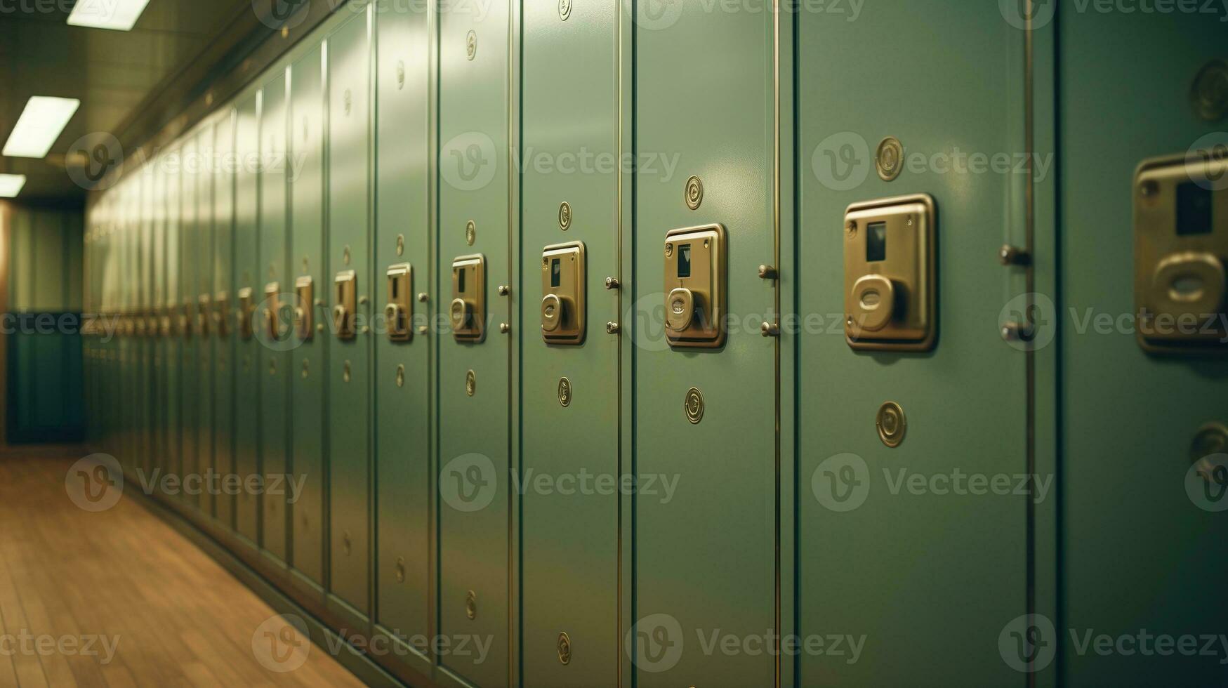 ai generado generativo ai, fila de alto colegio casilleros en el pasillo, armario habitación foto