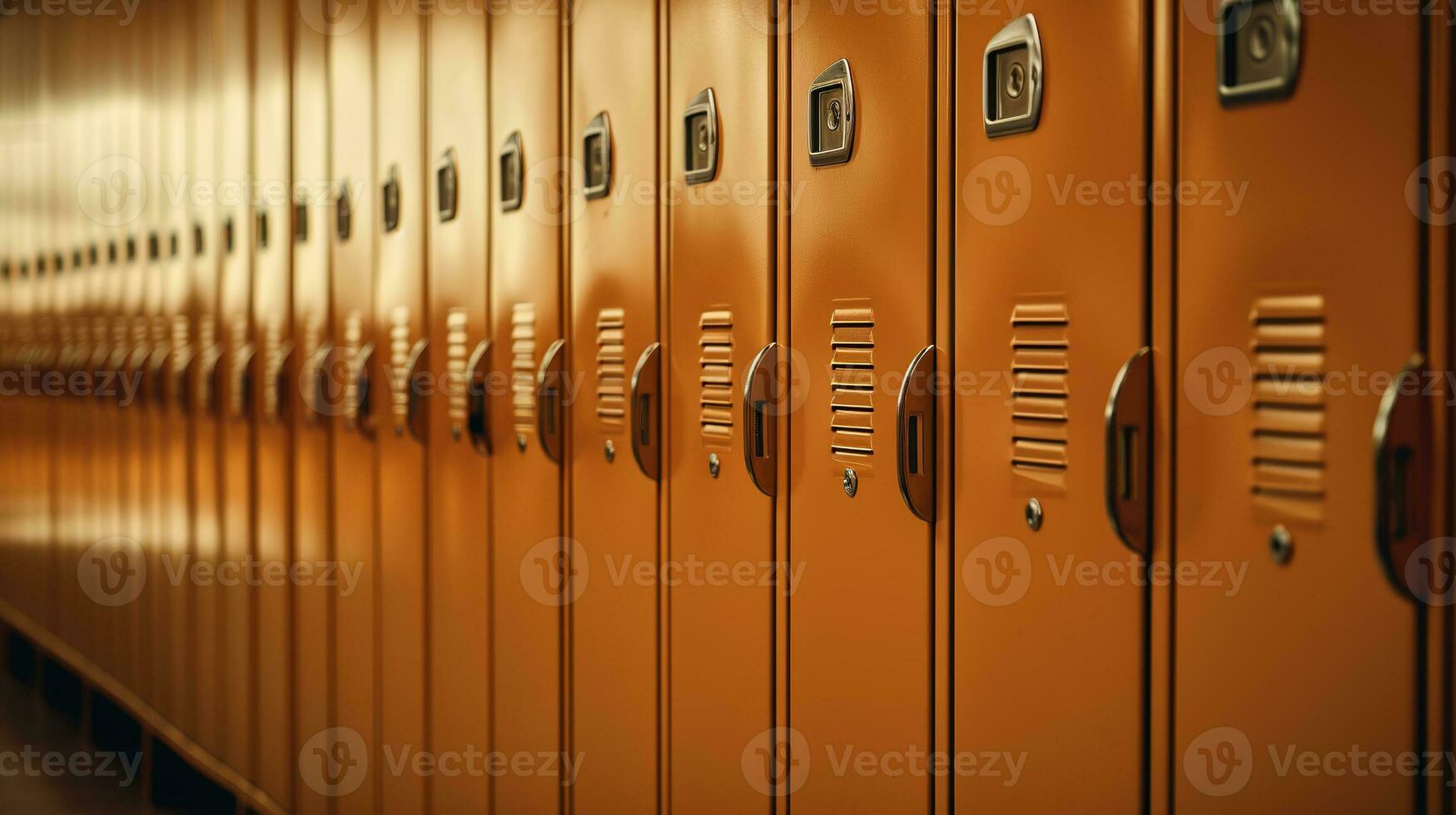 ai generado generativo ai, fila de alto colegio casilleros en el pasillo, armario habitación foto