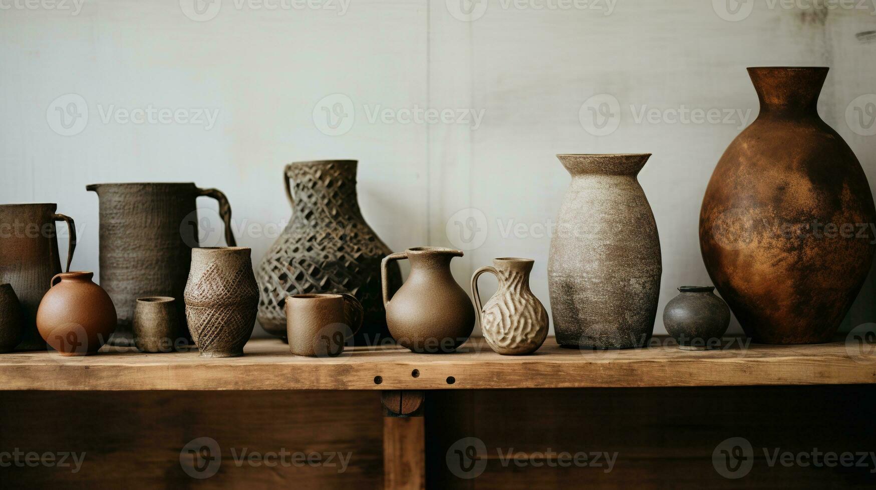 AI generated Generative AI, crafted pottery, still life of hand made pottery and ceramic bowls, hobby and leisure concept photo