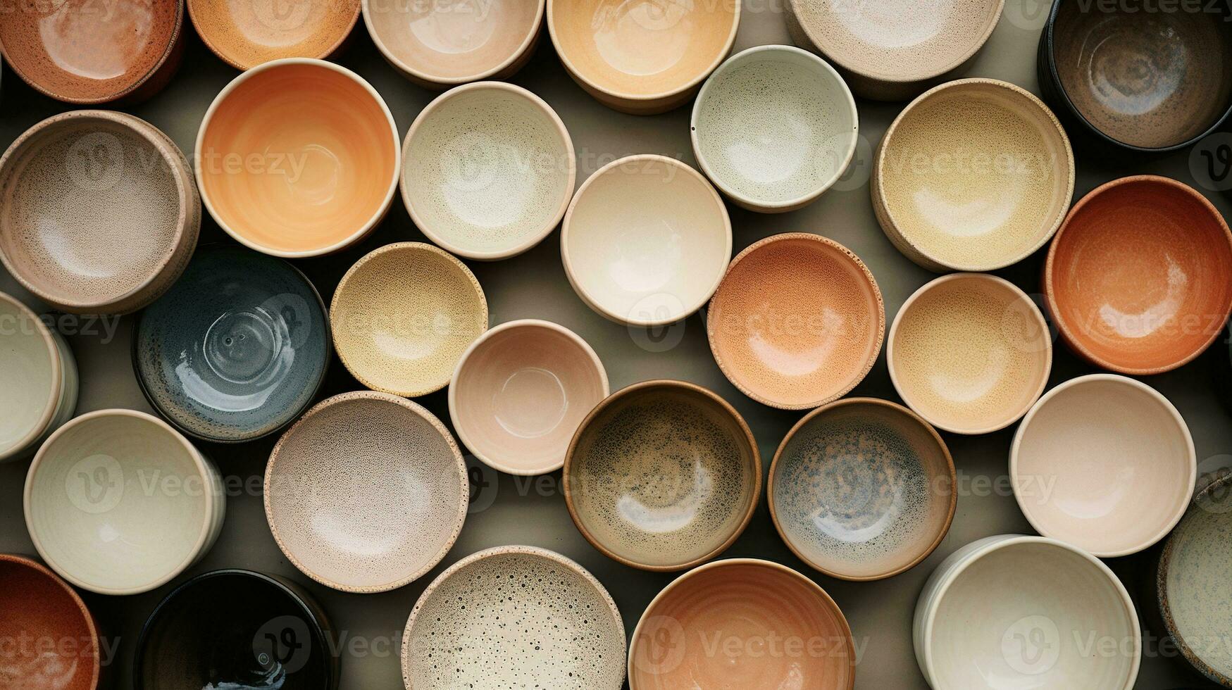 AI generated Generative AI, crafted pottery, still life of hand made pottery and ceramic bowls, hobby and leisure concept photo