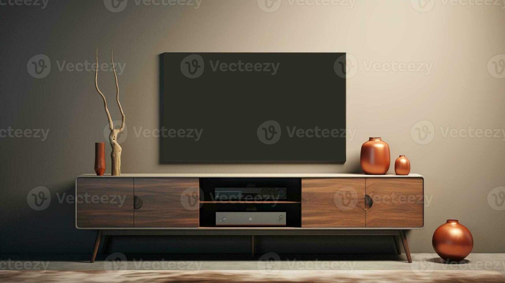 AI generated Generative AI, TV mock up in modern living room background. Contemporary interior design photo