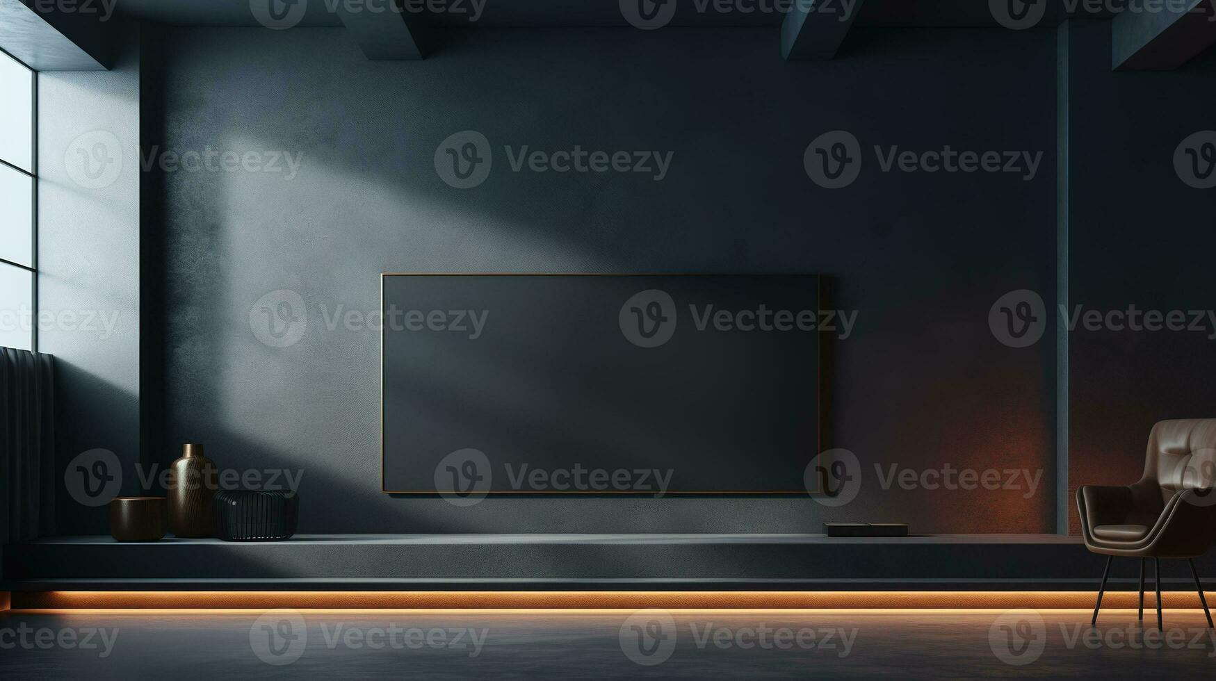 AI generated Generative AI, TV mock up in modern living room background. Contemporary interior design photo