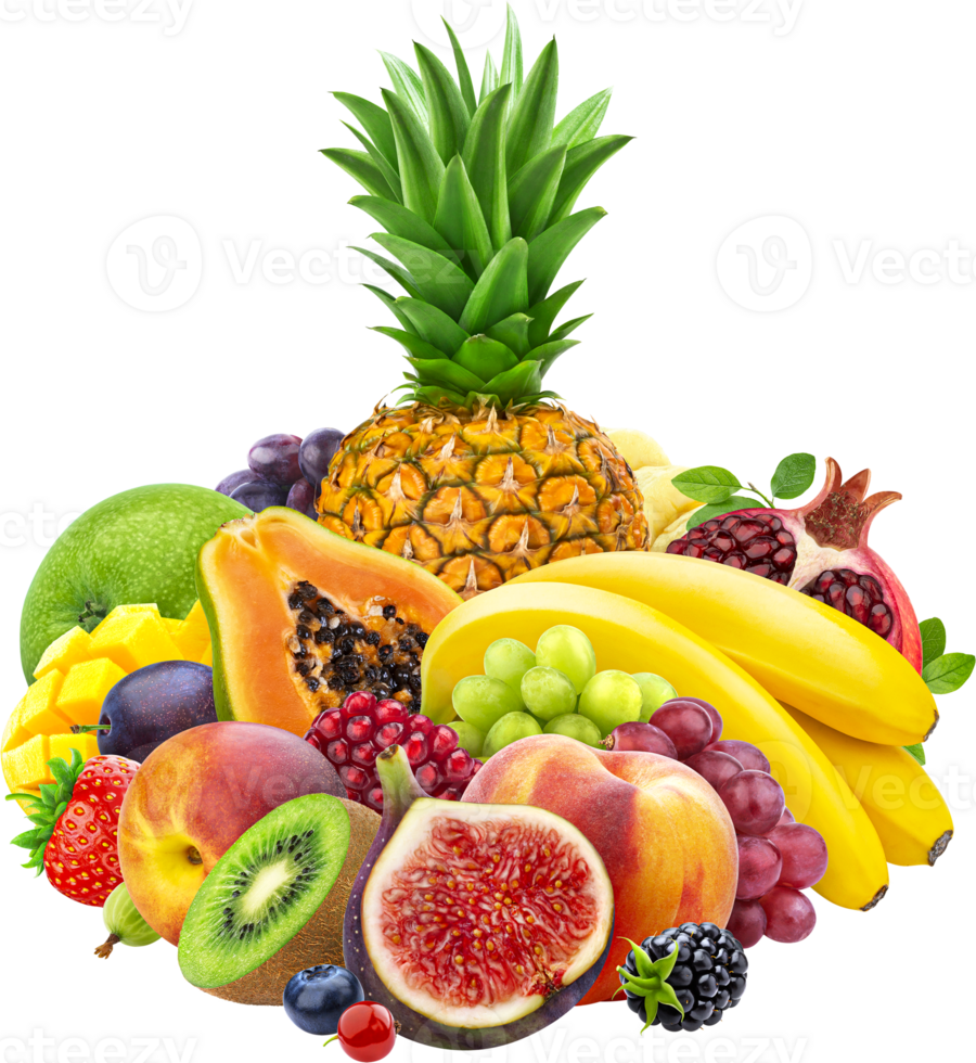 Exotic fruits and berries mix isolated png