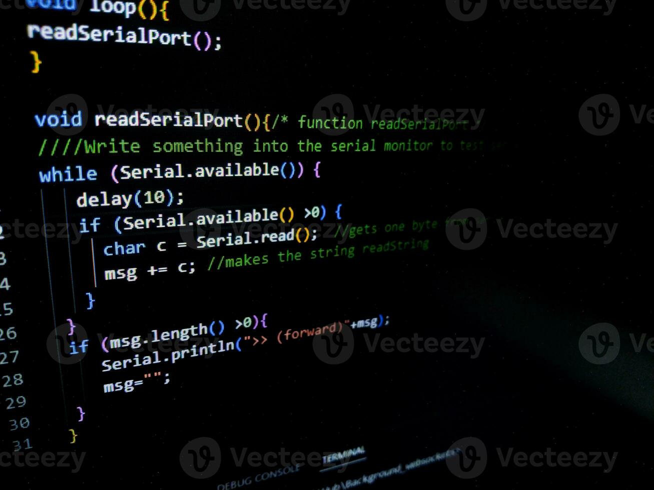 Programming code on a computer screen. Source code photo. Technology background. photo