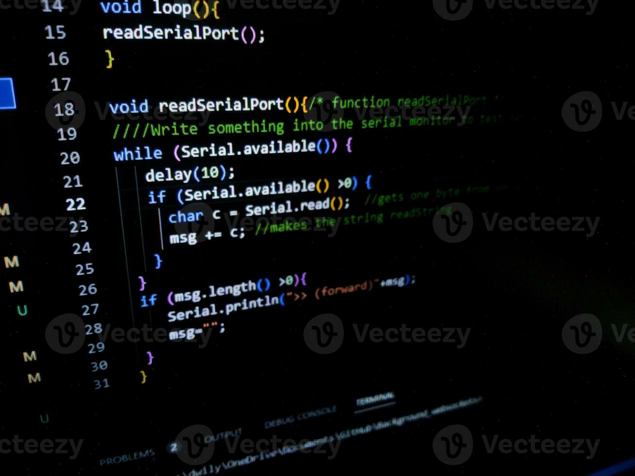 Programming code on a computer screen. Source code photo. Technology background. photo