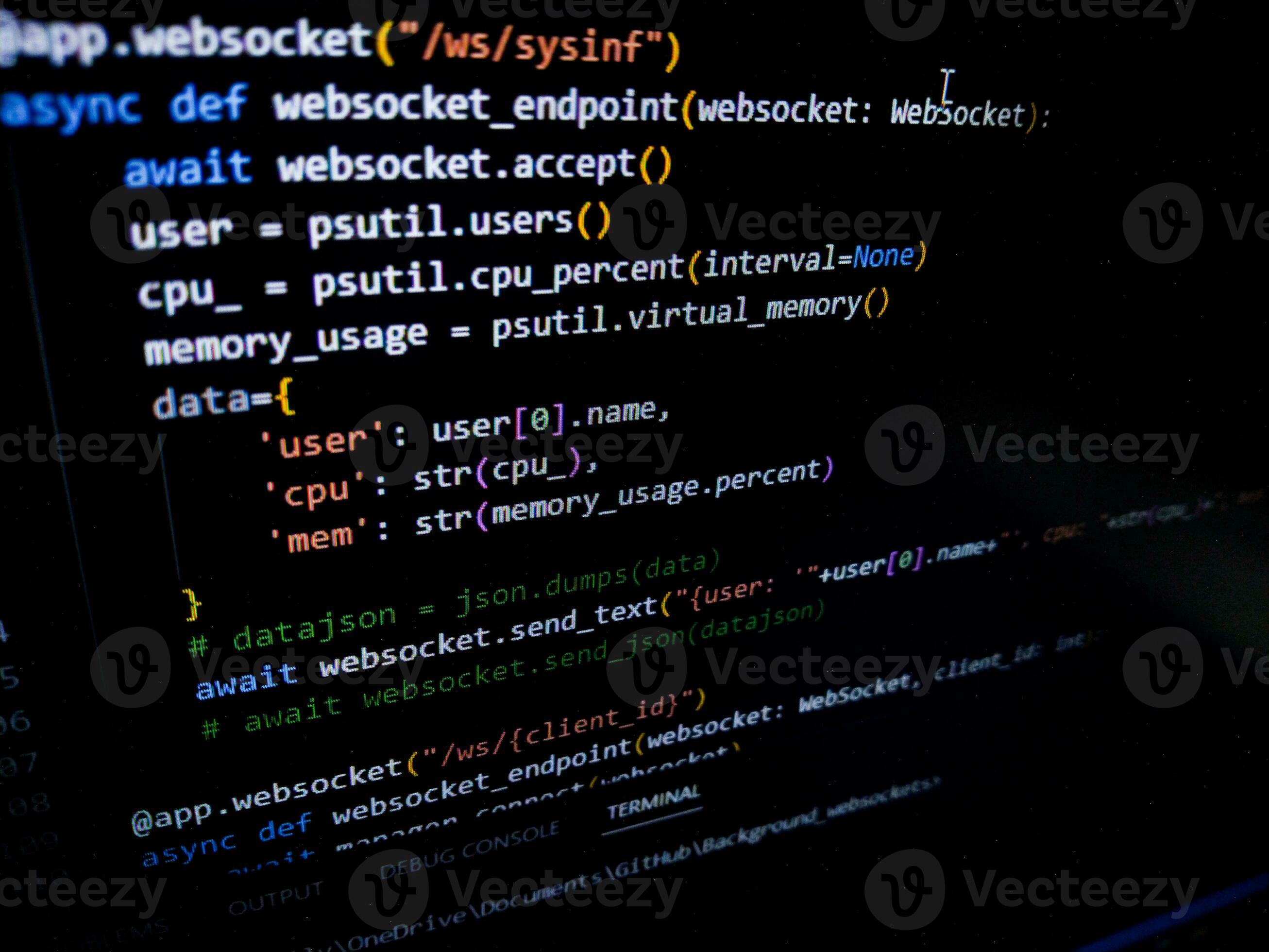 Programming code on a computer screen. Source code photo. Technology ...