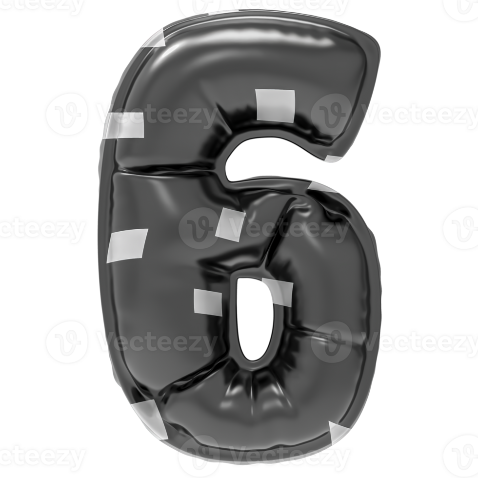 Balloon 6 Number Black 3D Render png