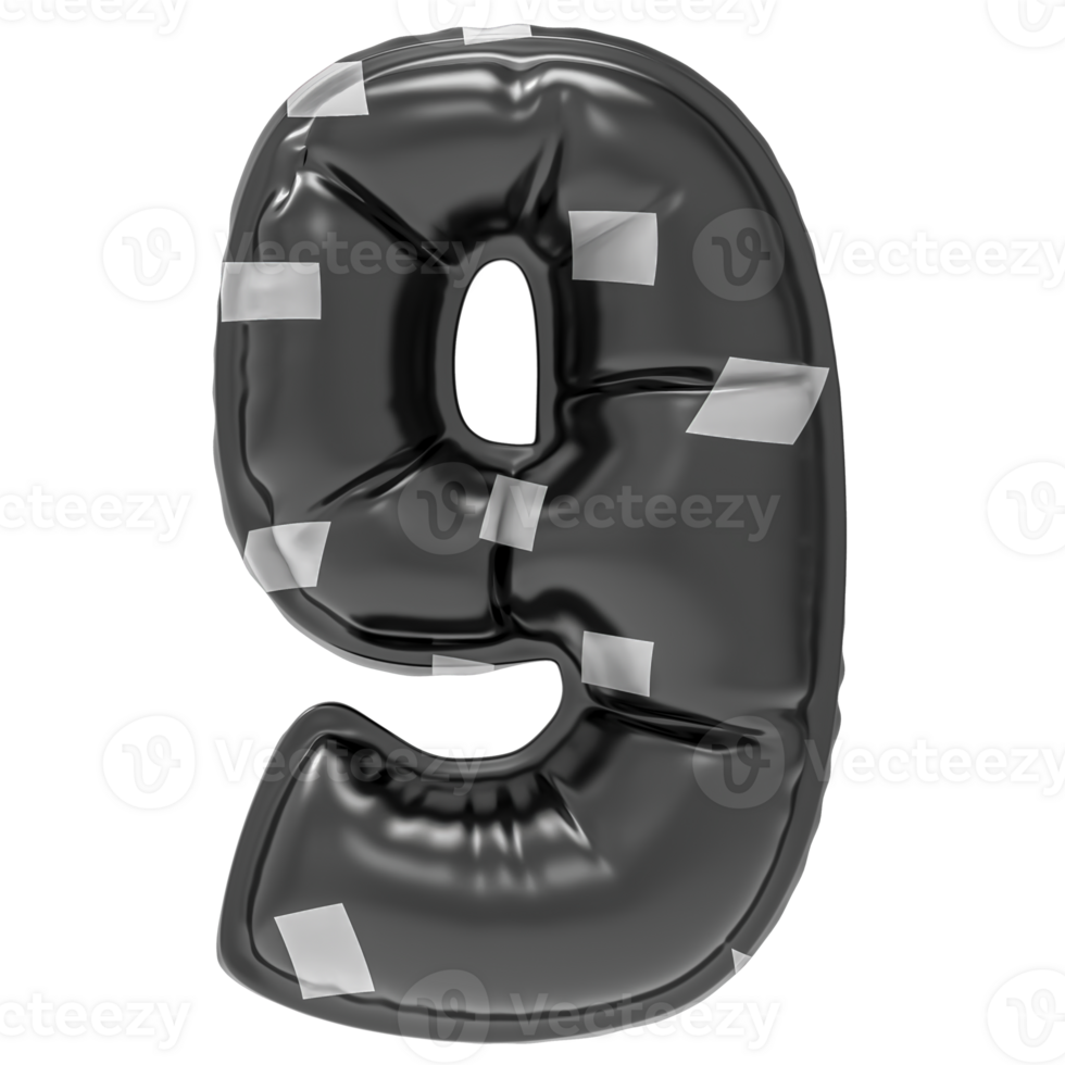 Balloon 9 Number Black 3D Render png