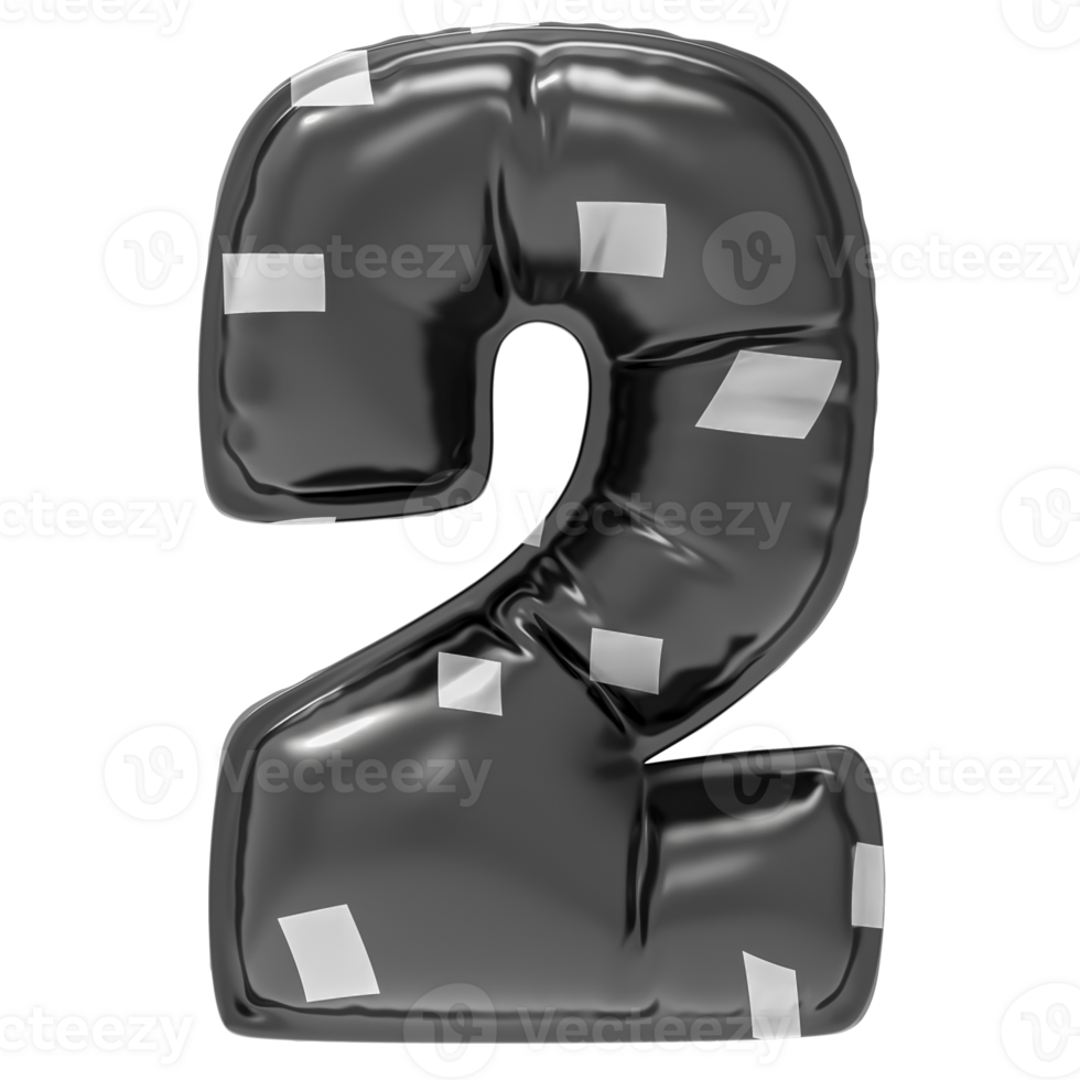 Balloon 2 Number Black 3D Render png