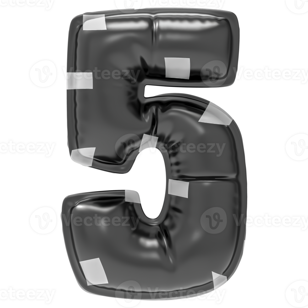 Balloon 5 Number Black 3D Render png