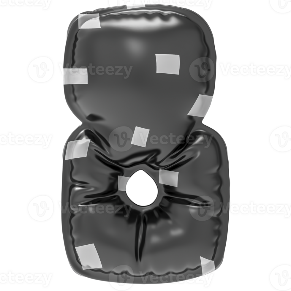 Balloon 8 Number Black 3D Render png