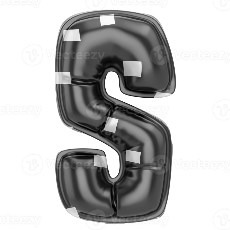 Balloon S Font Black 3D Render png