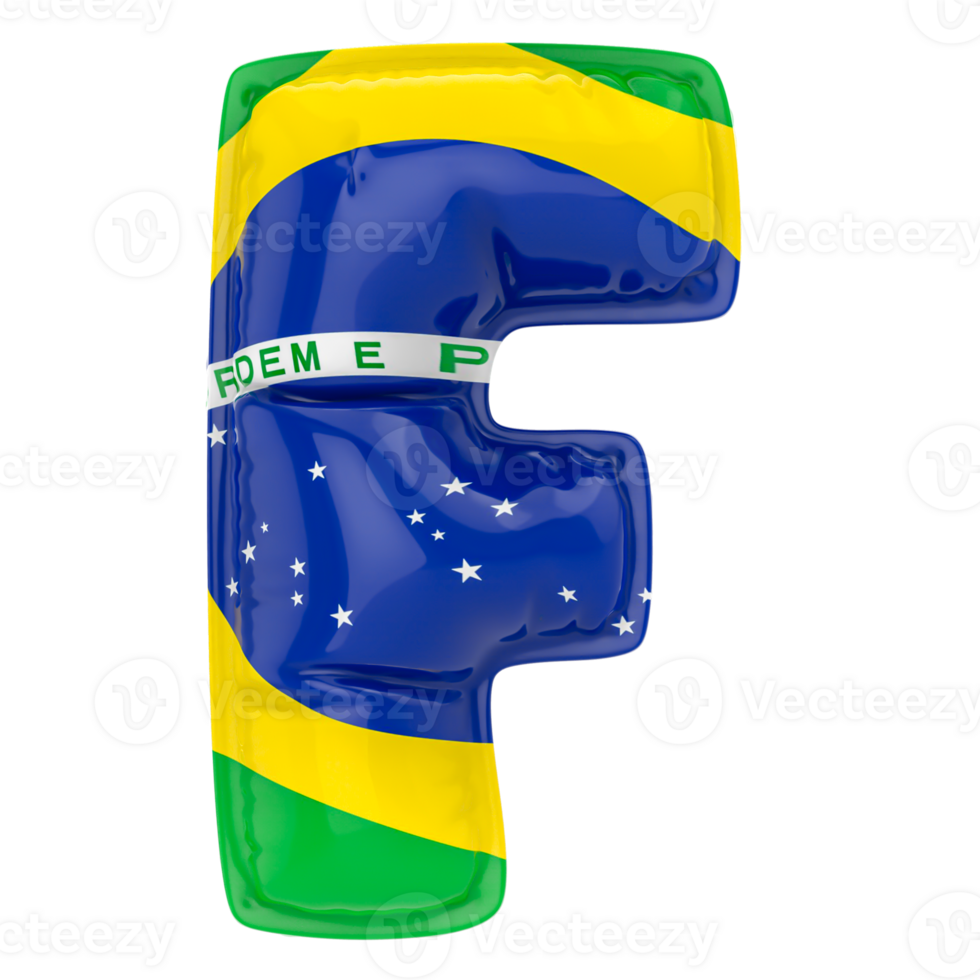 Balloon F Font Flag Brazil 3D Render png
