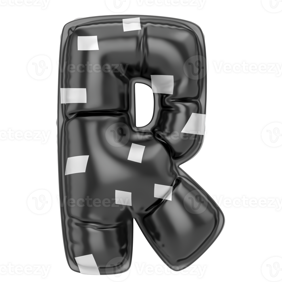 Balloon R Font Black 3D Render png