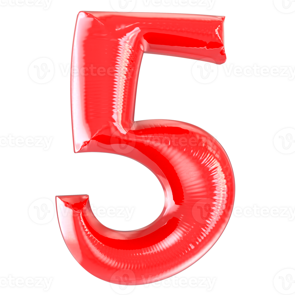 Balloon 5 Number Red 3D png