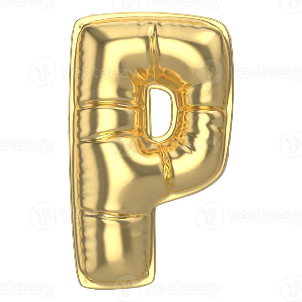 Balloon P Font Golden 3D Render png