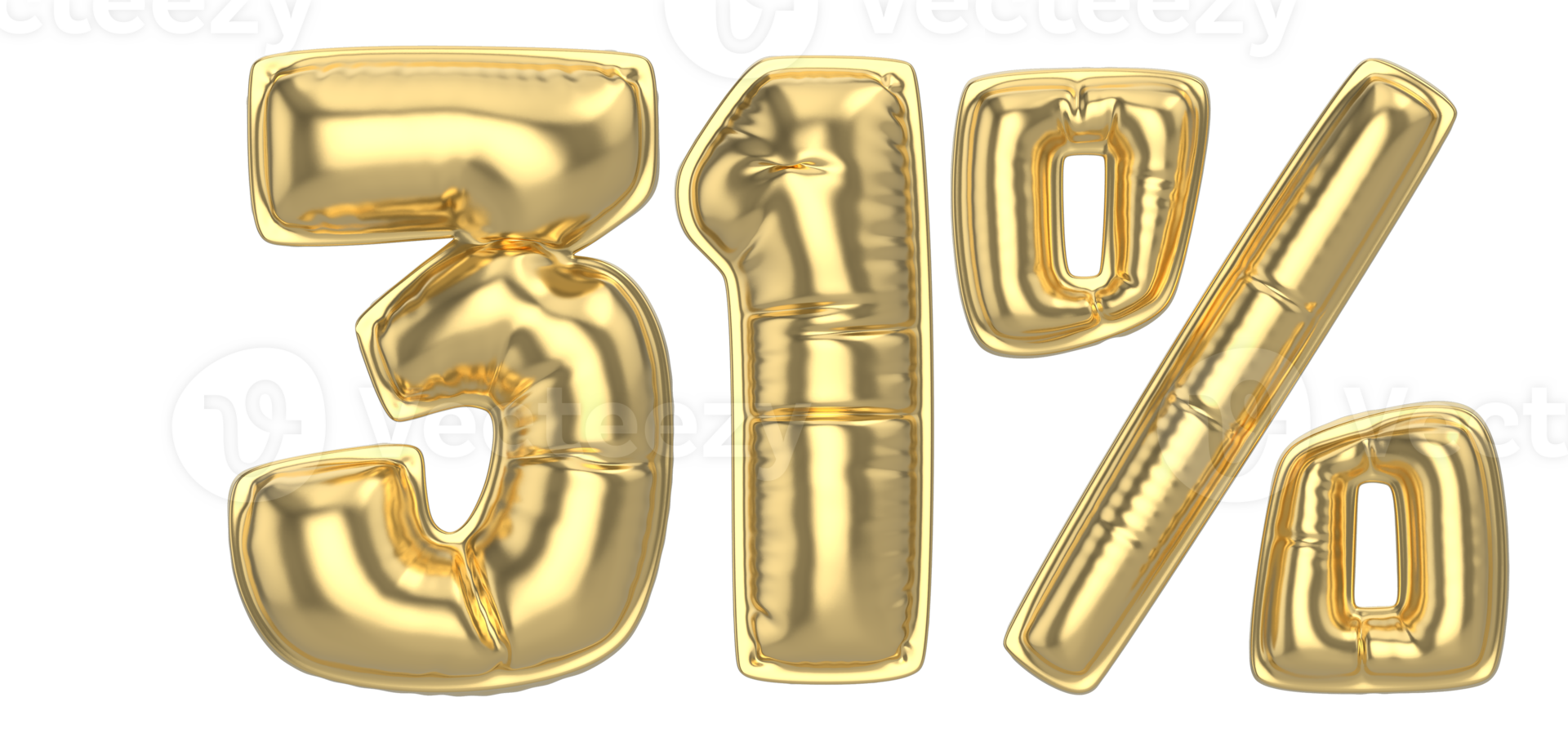 31 Percent Gold 3D Number png
