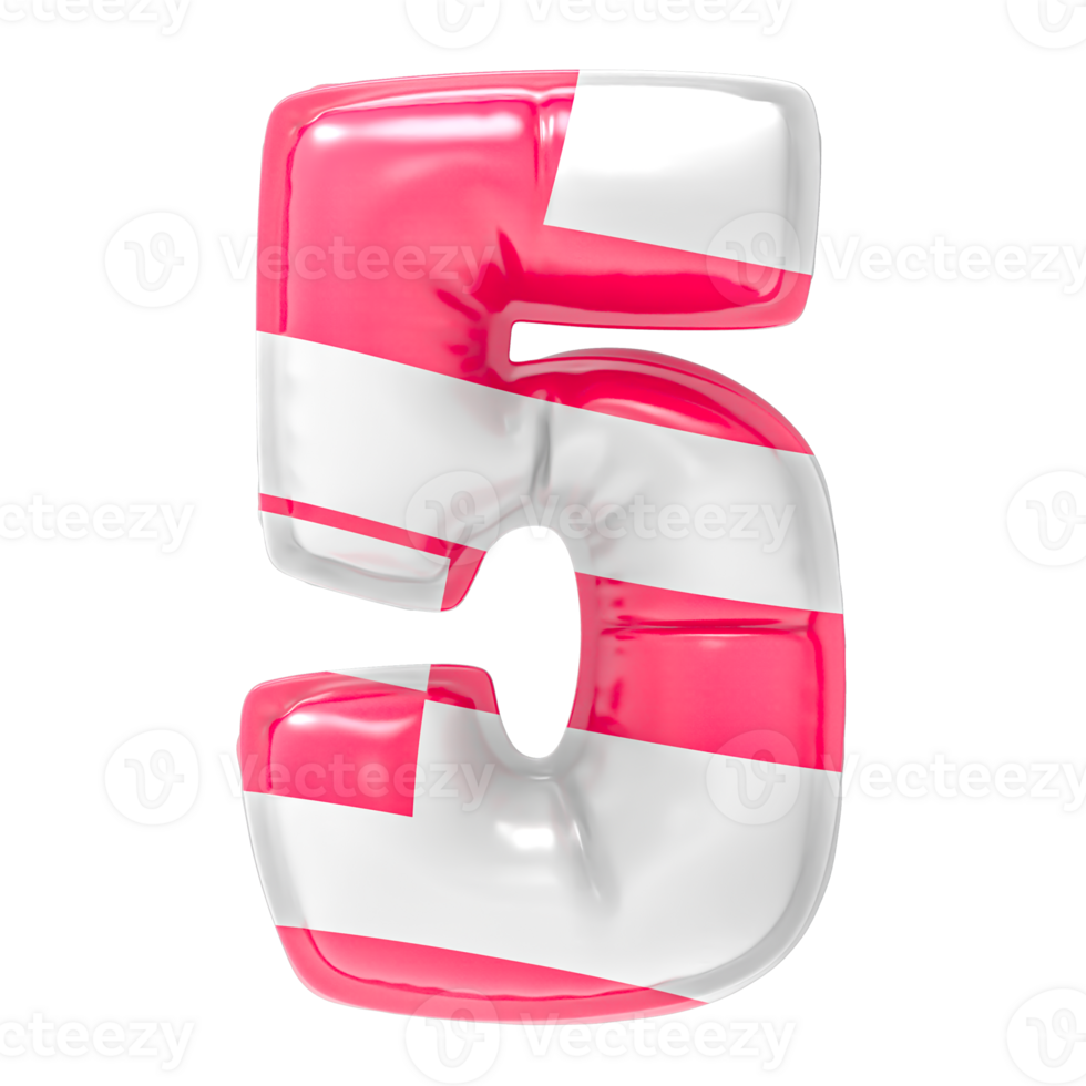 Balloon 5 Number Pink With White 3D Render png
