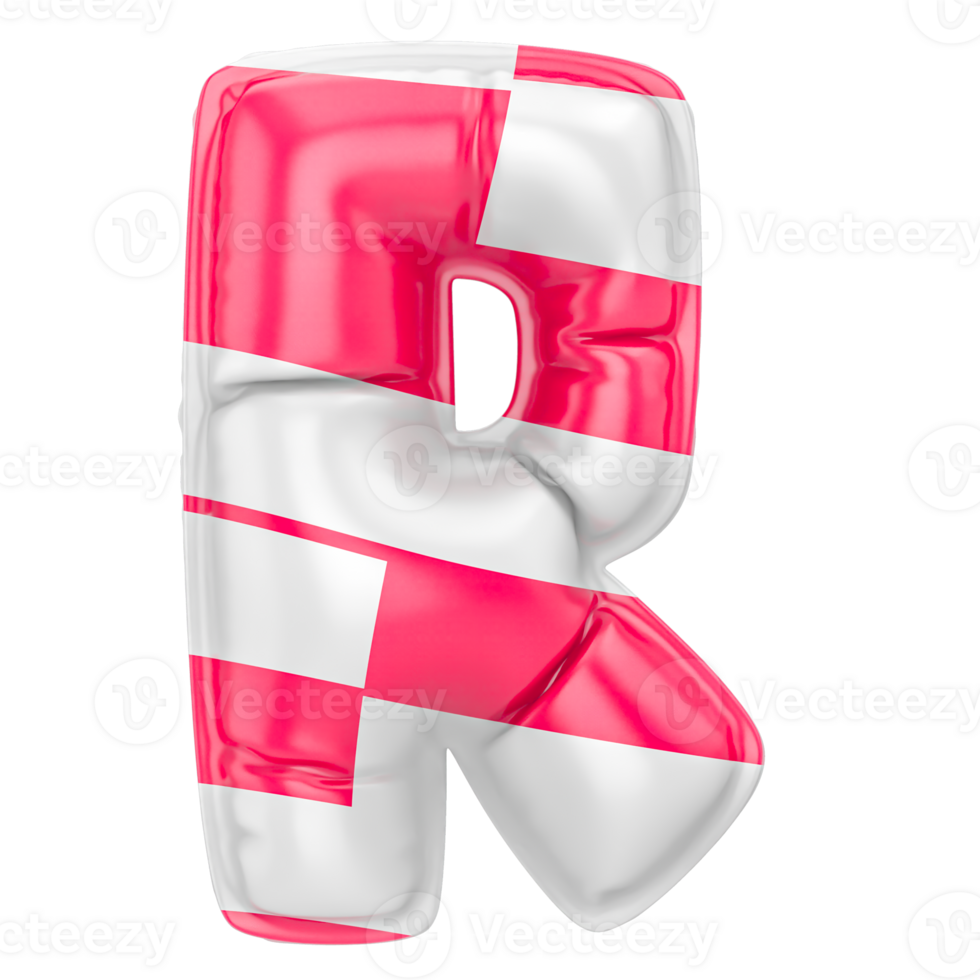 Balloon R Font Pink With White 3D Render png