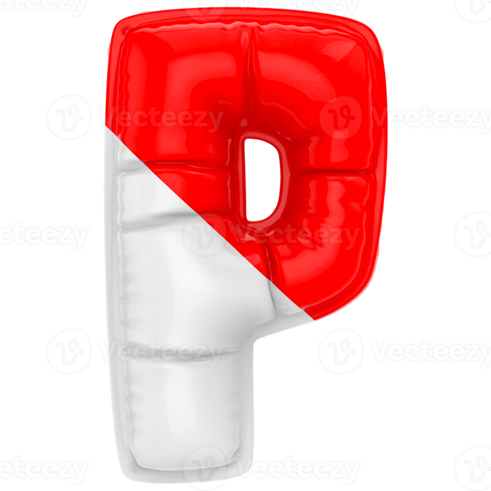 Balloon P Font Red With White 3D Render png