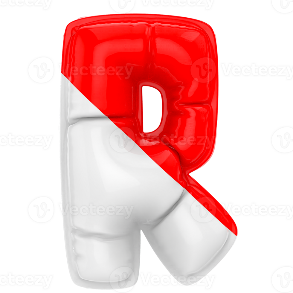 balão r Fonte vermelho com branco 3d render png