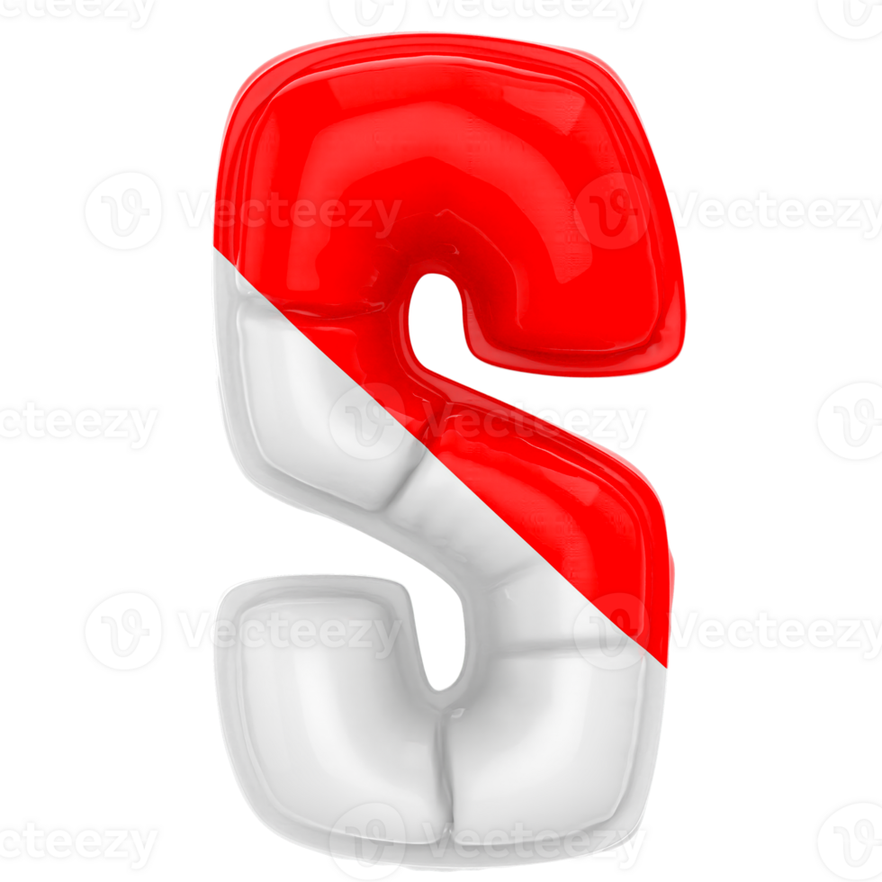 Balloon S Font Red With White 3D Render png