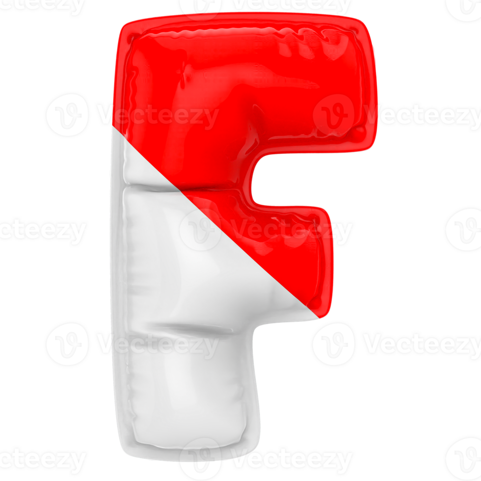 Balloon F Font Red With White 3D Render png