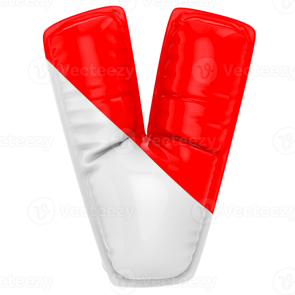Balloon V Font Red With White 3D Render png
