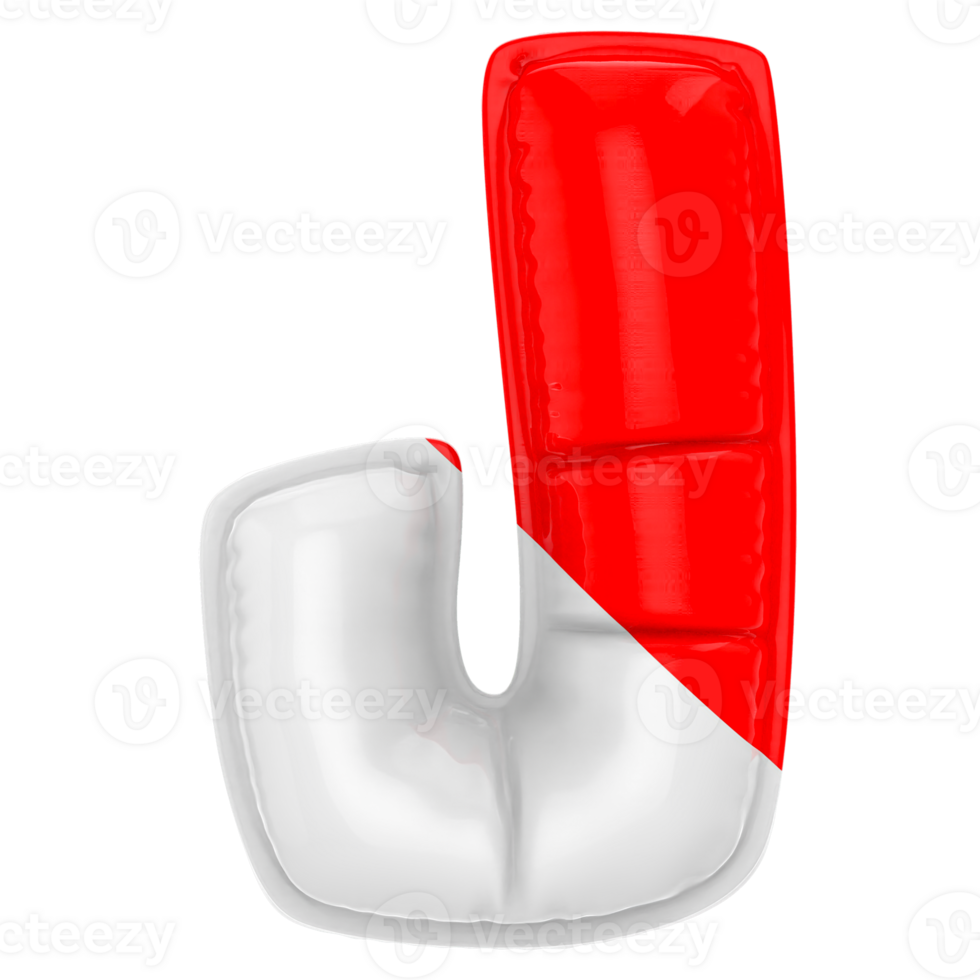 Balloon J Font Red With White 3D Render png