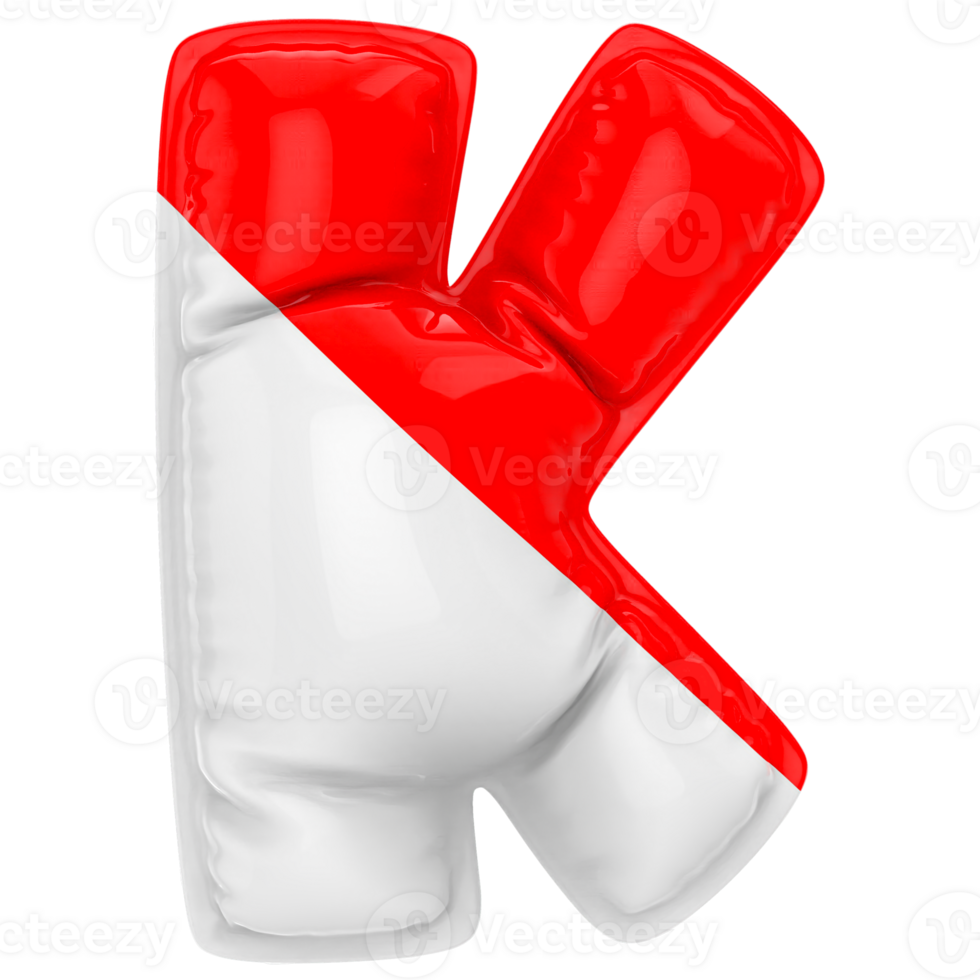 Balloon K Font Red With White 3D Render png