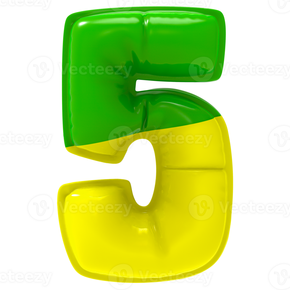 Balloon 5 Number Brazil Flag 3D Render png