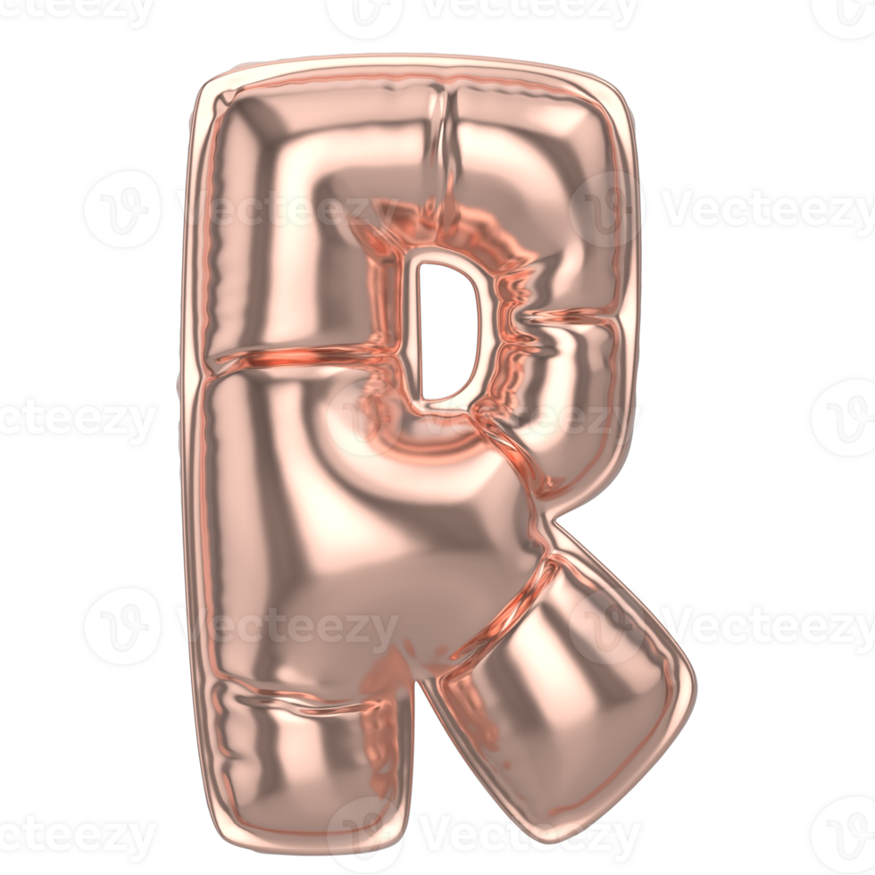 Balloon R Font Gold 3D Render png